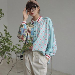 Spring and Autumn Long Sleeve Polo Blouse Women's